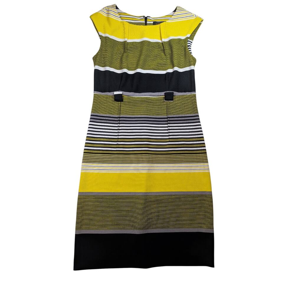 ILE New York Bodycon Dress Striped Yellow Black White Zip Back Womens 8